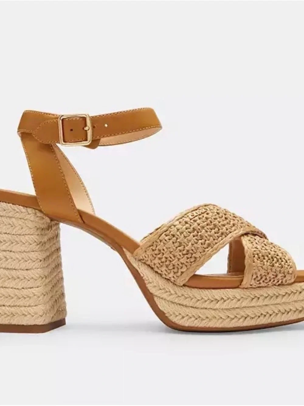Coach Tan Braided Platform Sandals with Ankle Strap